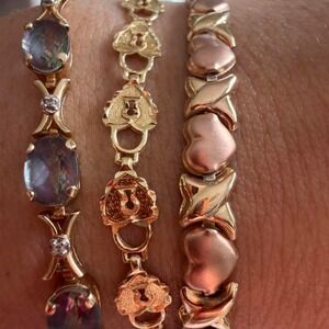 Solid 10K gold X & heart link bracelet